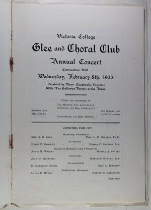 Canada Toronto 1923-23 two programmes Victoria College Glee Club
