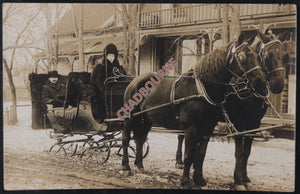 Canada Waterloo Quebec horse-drawn sleigh driver & passenger c. 1910