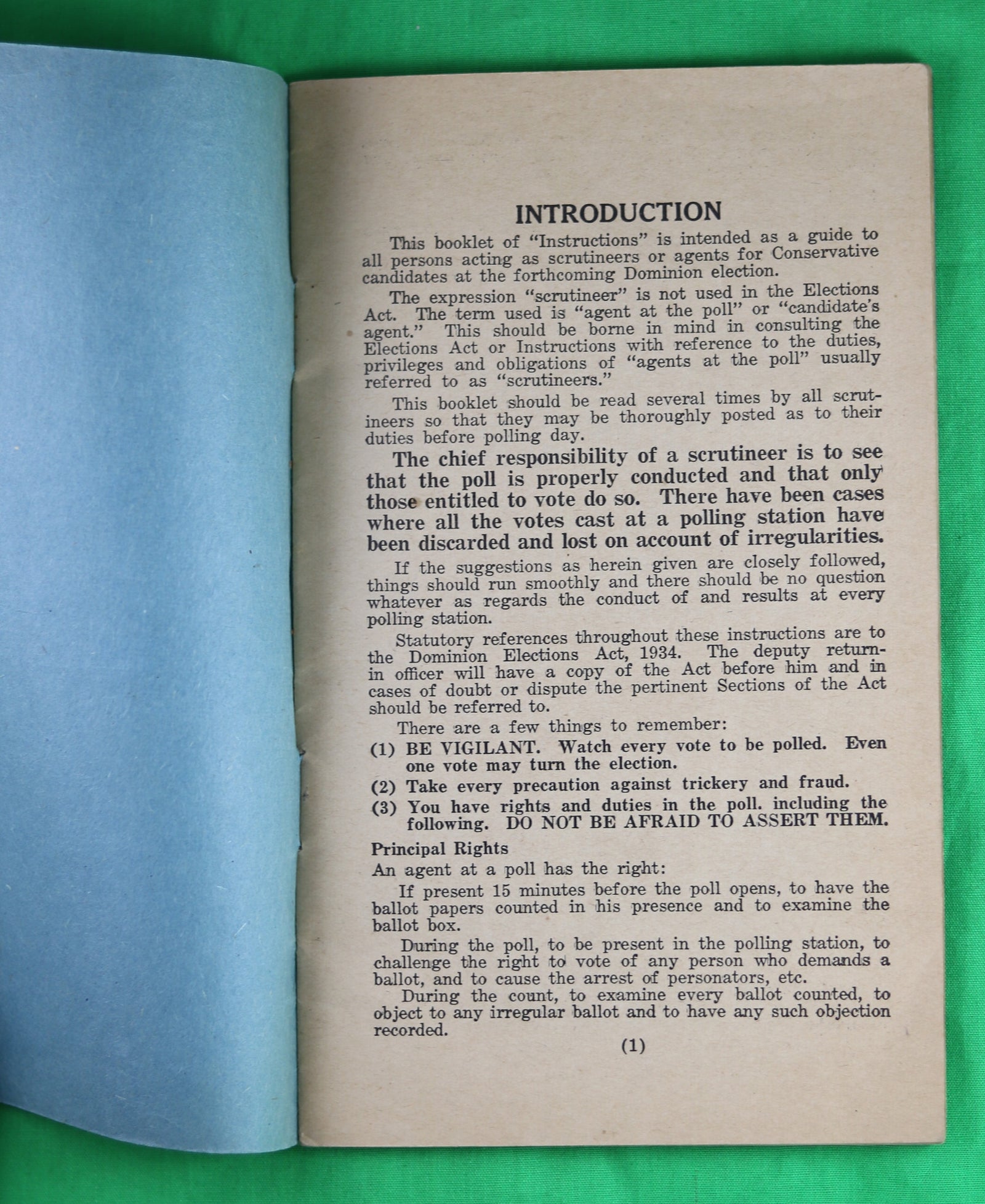 Canada Election October 14th, 1935 – Poll Instructions