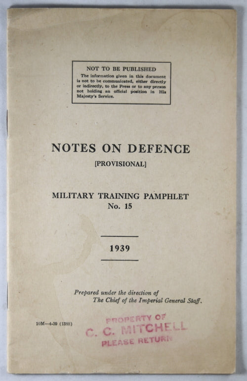 Canada Notes on Defence (Provisional) 1939 military pamphlet