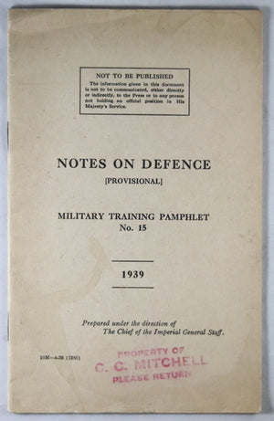 Canada Notes on Defence (Provisional) 1939 military pamphlet