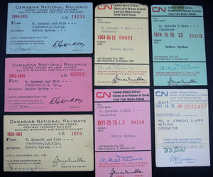 CNR Grand Trunk Railway Canada: lot of 7 system passes for conductor (1951-1979)