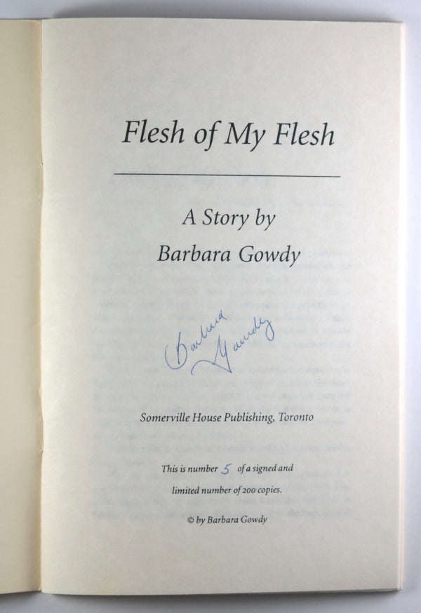 Canada signed Barbara Gowdy First Edition ’Flesh of my Flesh’ 1992