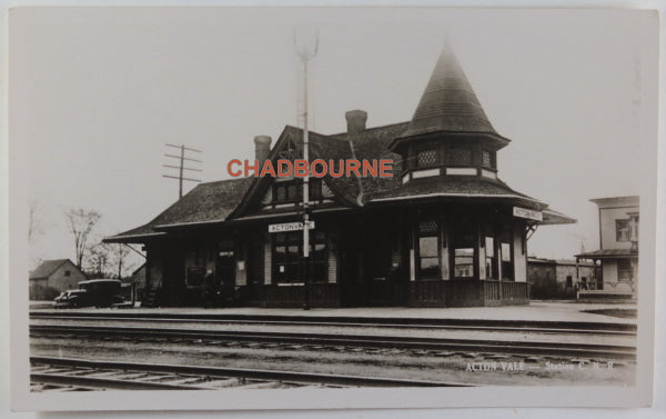 Canada photo postcard Acton Vale Quebec railway station c.1930