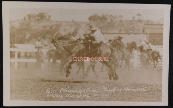 Canada photo postcard Bill Kissenger on bronco Calgary Stampede c.1927