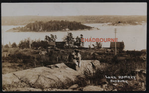 Canada photo postcard log cabins, Ramsey Lake Sudbury Ontario c.1920