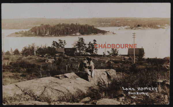 Canada photo postcard log cabins, Ramsey Lake Sudbury Ontario c.1920 Canada photo postcard log cabins, Ramsey Lake Sudbury Ontario c.1920