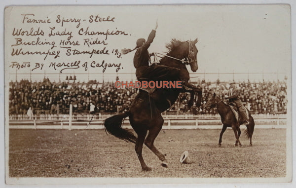 Canada postcard Lady Champion bronco rider Winnipeg Stampede 1913