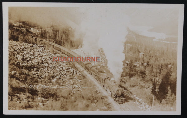 Canada three photo postcards CPR trains in B.C. Rockies  c. 1920s