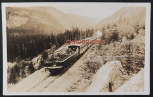 Canada three photo postcards CPR trains in B.C. Rockies  c. 1920s