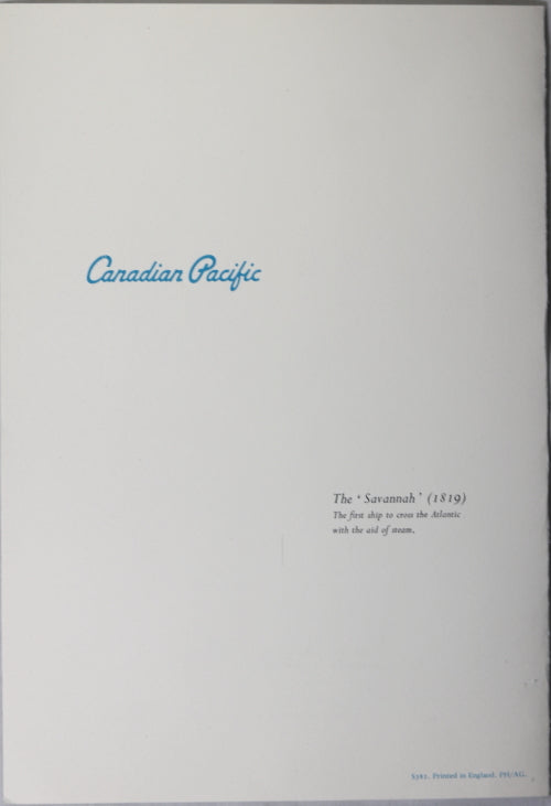 Canadian Pacific Steamships Menu Empress of England - 1962 Canadian Pacific Steamships Menu Empress of England - 1962