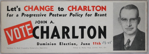 Canadian political card 1945 federal election Brant Ontario