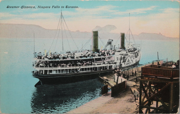 Canadian postcard of steamer “Chippewa” docked on Lake Ontario c.1910