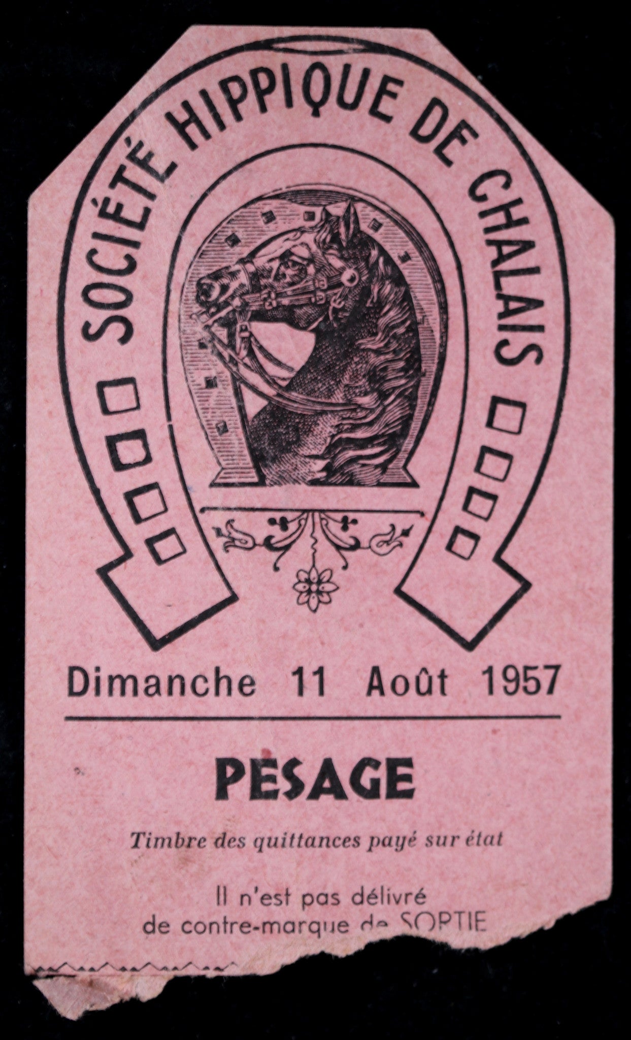 Carte d'entrée Pesage - Société Hippique de Chalais 1957