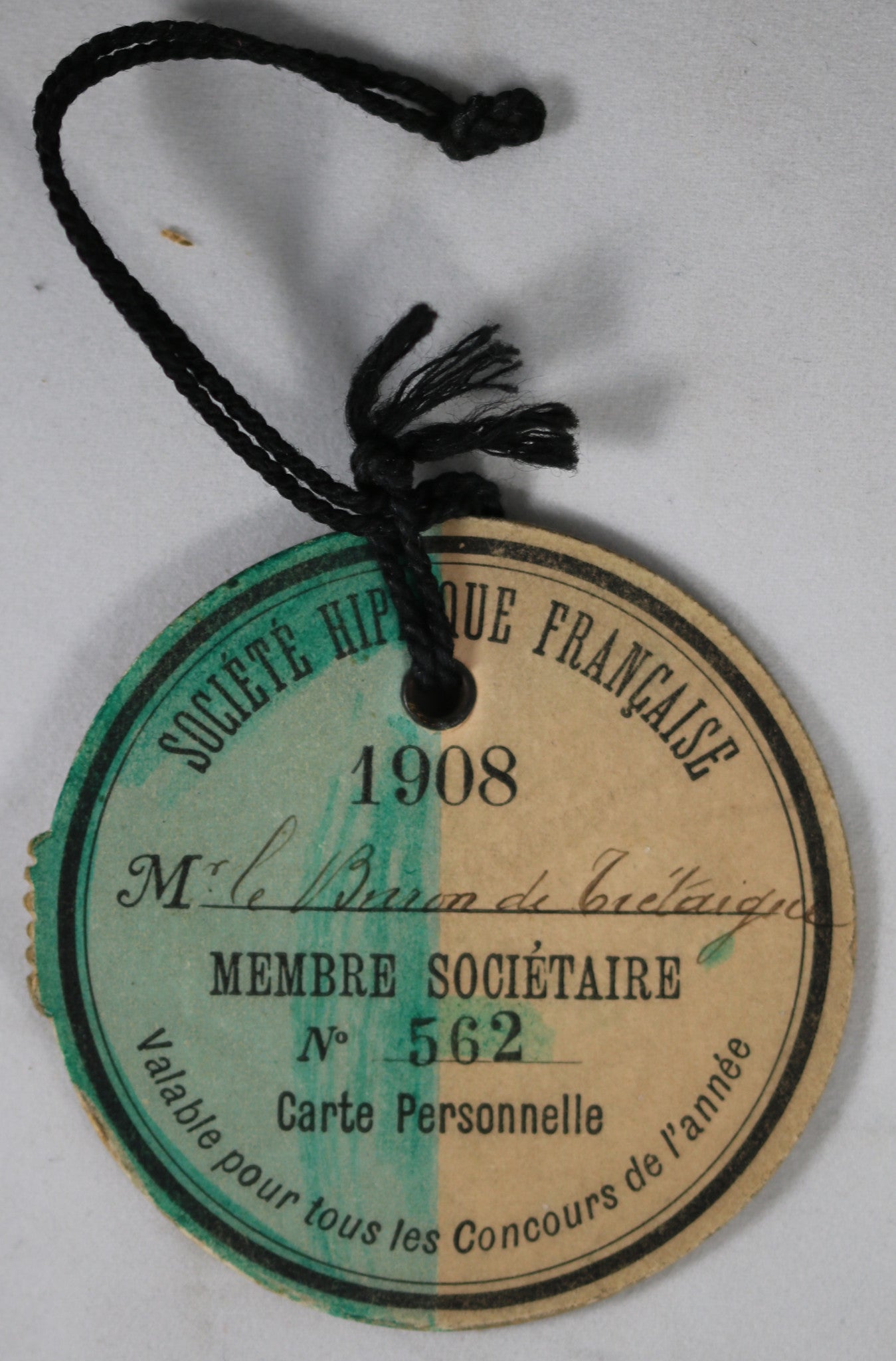 Carte personelle Société Hippique Française 1908