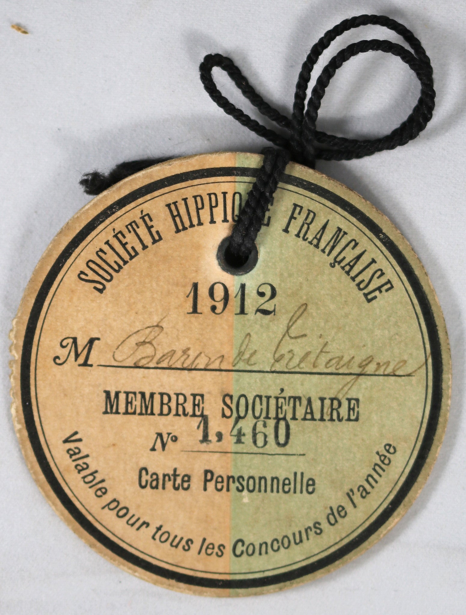 Carte personelle Société Hippique Française 1912