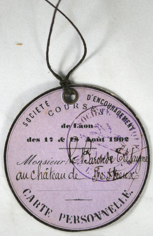 Carte personelle Société d'Encouragement Courses de Laon (hippique) 1902