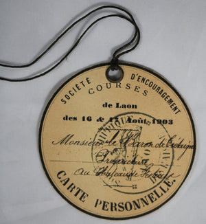 Carte personelle Société des Courses de Laon (hippique) 1903