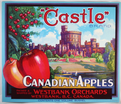 ‘Castle’ Canadian apple crate label Westbank Orchards (B.C.)