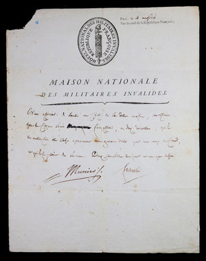 Certificat de la Maison Nationale des Militaires Invalides - Paris 1794