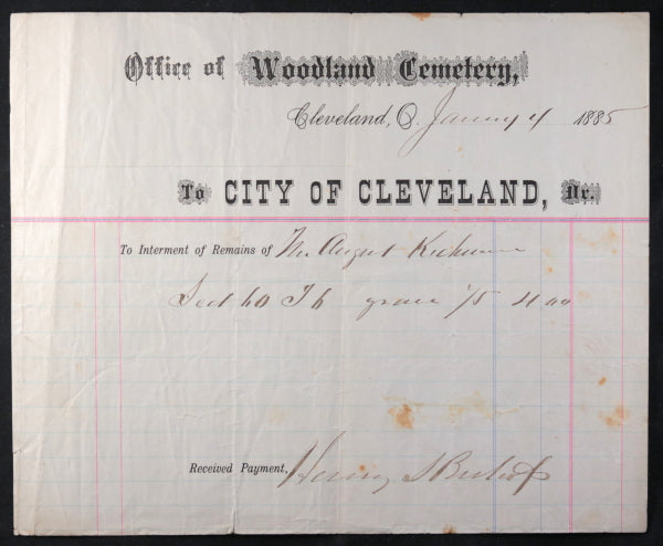 Certificate of Purchase - Cemetery Plot Cleveland 1896 & 1885 receipt