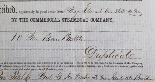 Civil War 1863 engraved Steamer on invoice for Providence Tool bullets