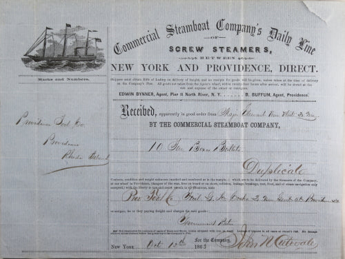 Civil War 1863 engraved Steamer on invoice for Providence Tool bullets