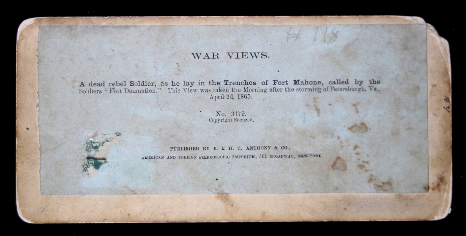 Civil War stereoscopic photo of dead rebel Soldier in the Trenches of Fort Mahone April 3rd 1865