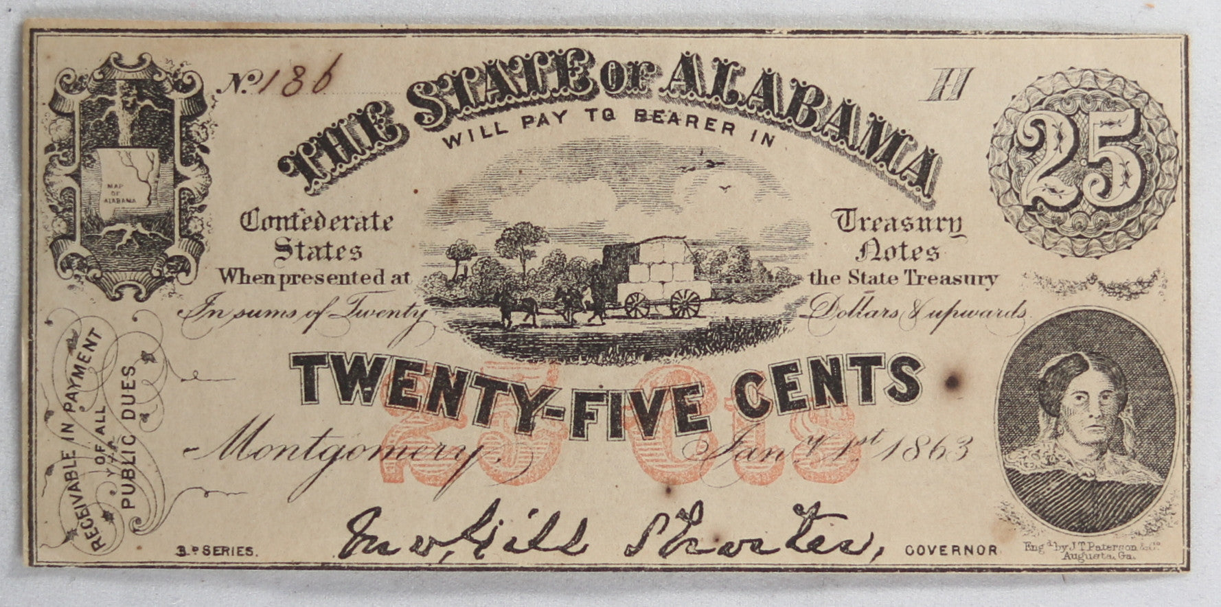 Confederate - State of Alabama 1863 25¢ note