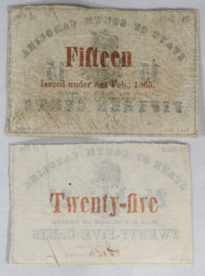 Confederate notes Bank of South Carolina 15¢ & 25¢ (1863/2)