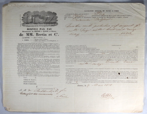 Connaissement maritime 1838 Havre pour Rothschild à Paris (mercure)