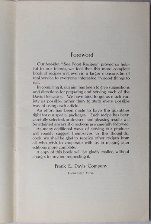 Cookbook ‘How to Serve Davis Delicacies’ Gloucester Mass. (pre-WW2)