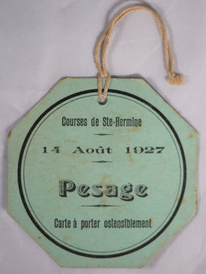 Courses de Ste-Hermine 1927 - carte d'entrée Pesage (hippique)