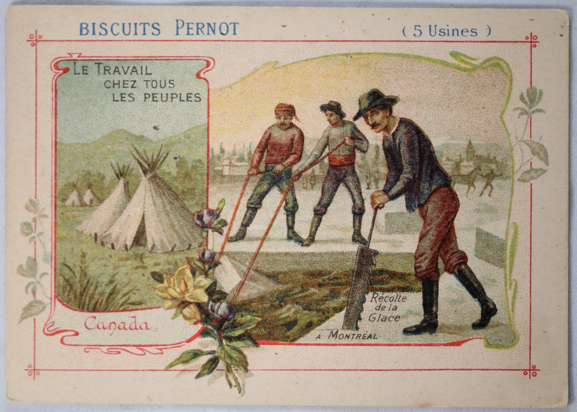 Cutting ice blocks near Montreal - Pernot Biscuits victorian trade card