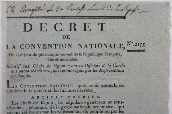 Décret 1794 Chefs de légions et Officiers  Garde Nationale sédentaire