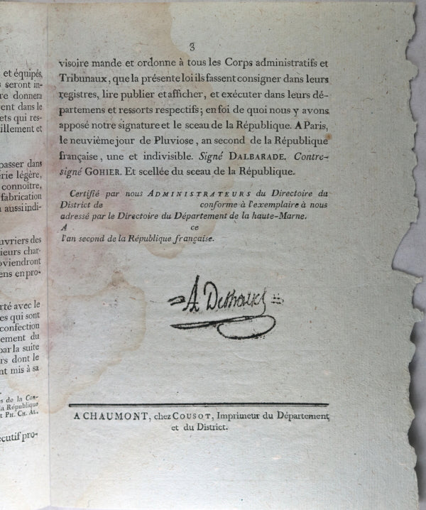 Décret 1794 Convention Nationale relatif Complément Troupes à cheval