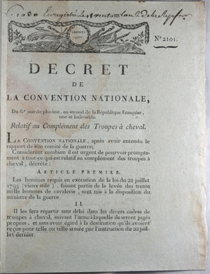 Décret 1794 Convention Nationale relatif Complément Troupes à cheval