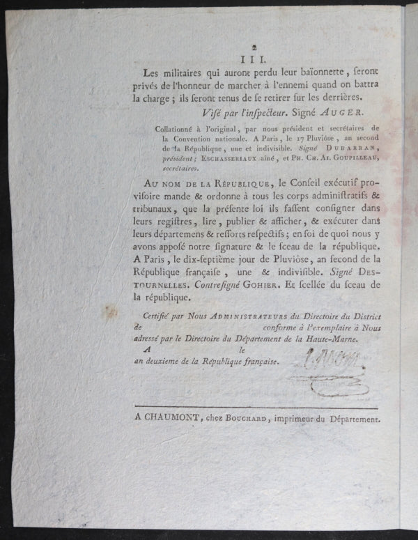 Décret 1794 Convention Nationale relatif Militaires entré dans Hôpitaux