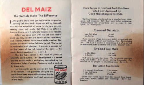 Del Maiz Corn - Advertising pamphlet with recipes (~1940s)
