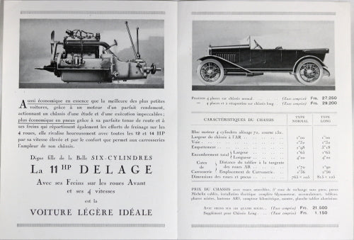 Depliant (Prospectus) pour automobile Delage 11 HP #2 @1920