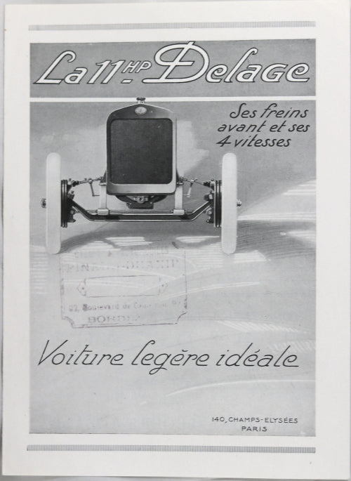 Depliant (Prospectus) pour automobile Delage 11 HP #2 @1920