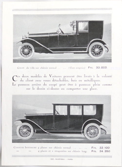 Dépliant (Prospectus) pour automobile Delage 11 HP #2 @1920