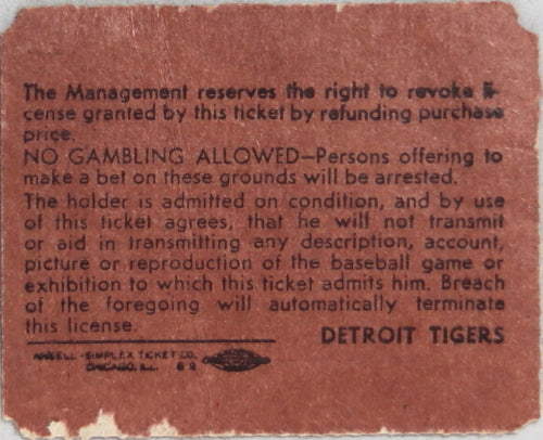 Detroit Tigers Bleacher Ticket – Rain Check  early 1970s