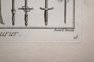 Deux planches ‘Armurier’ du dictionnaire Diderot & d’Alembert 18e