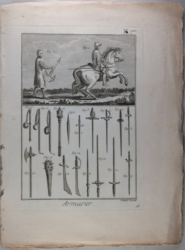 Deux planches ‘Armurier’ du dictionnaire Diderot & d’Alembert 18e