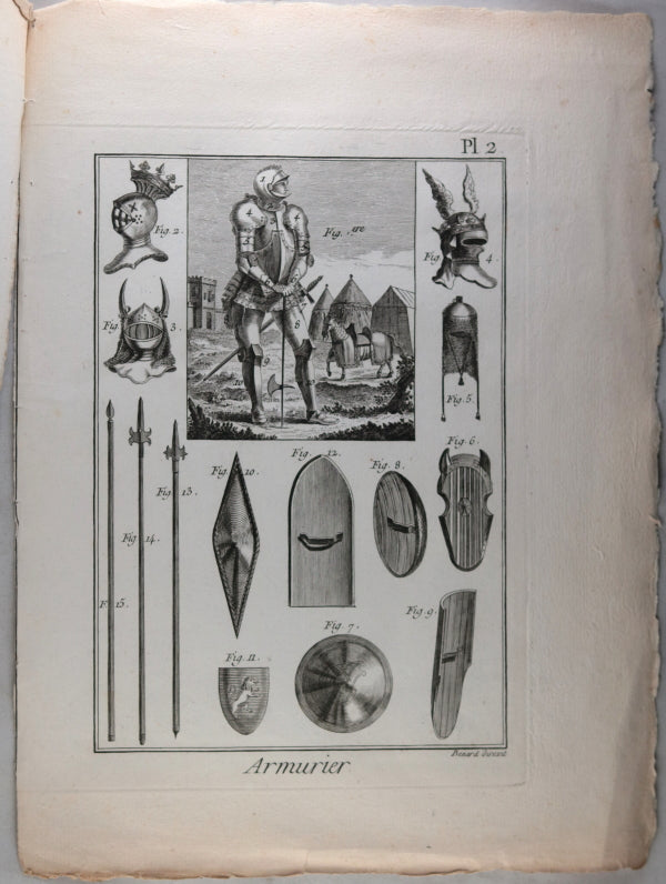Deux planches ‘Armurier’ du dictionnaire Diderot & d’Alembert 18e