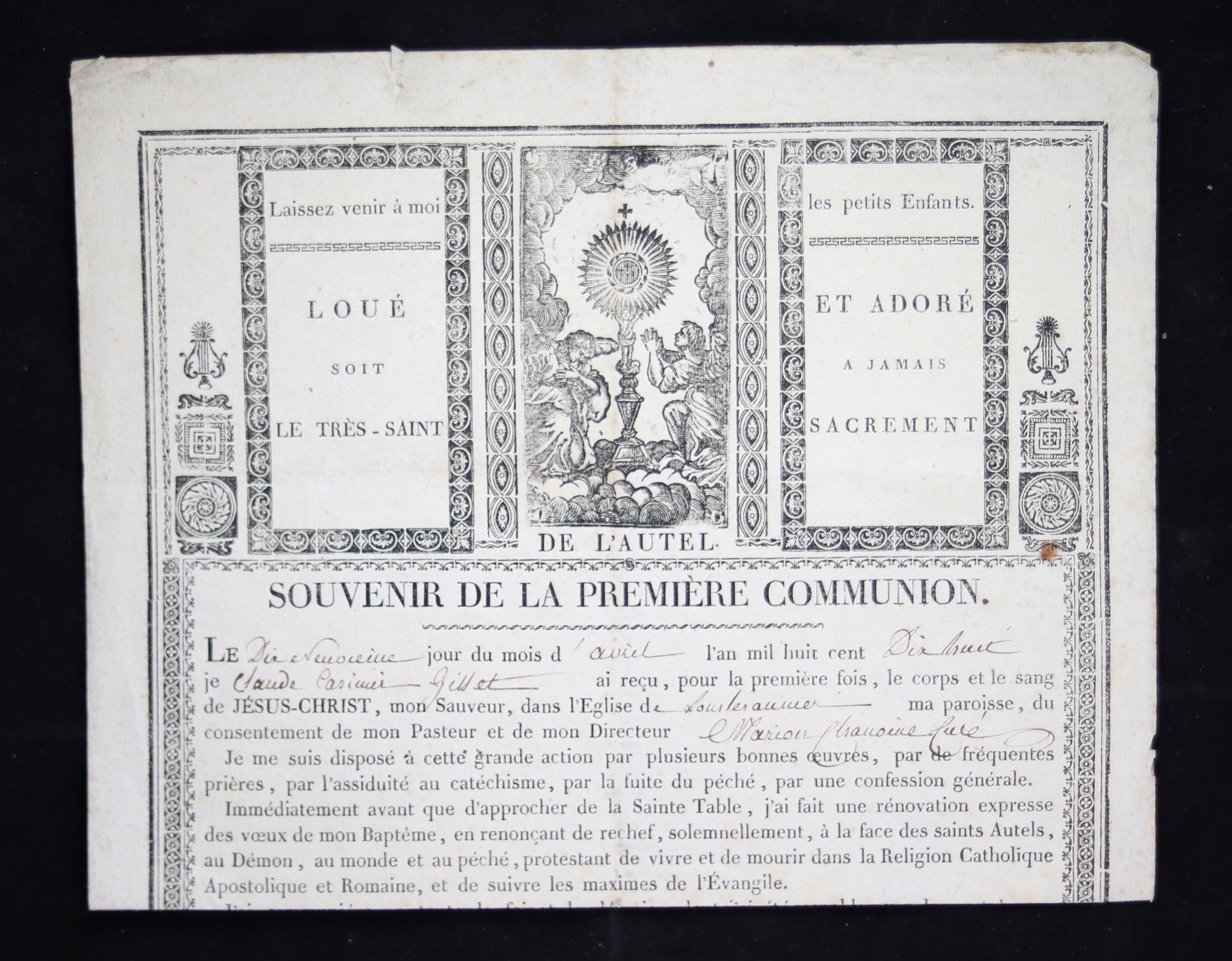 Document 1818 souvenir de la Premiere Communion (Lons-le-Saunier, Jura)