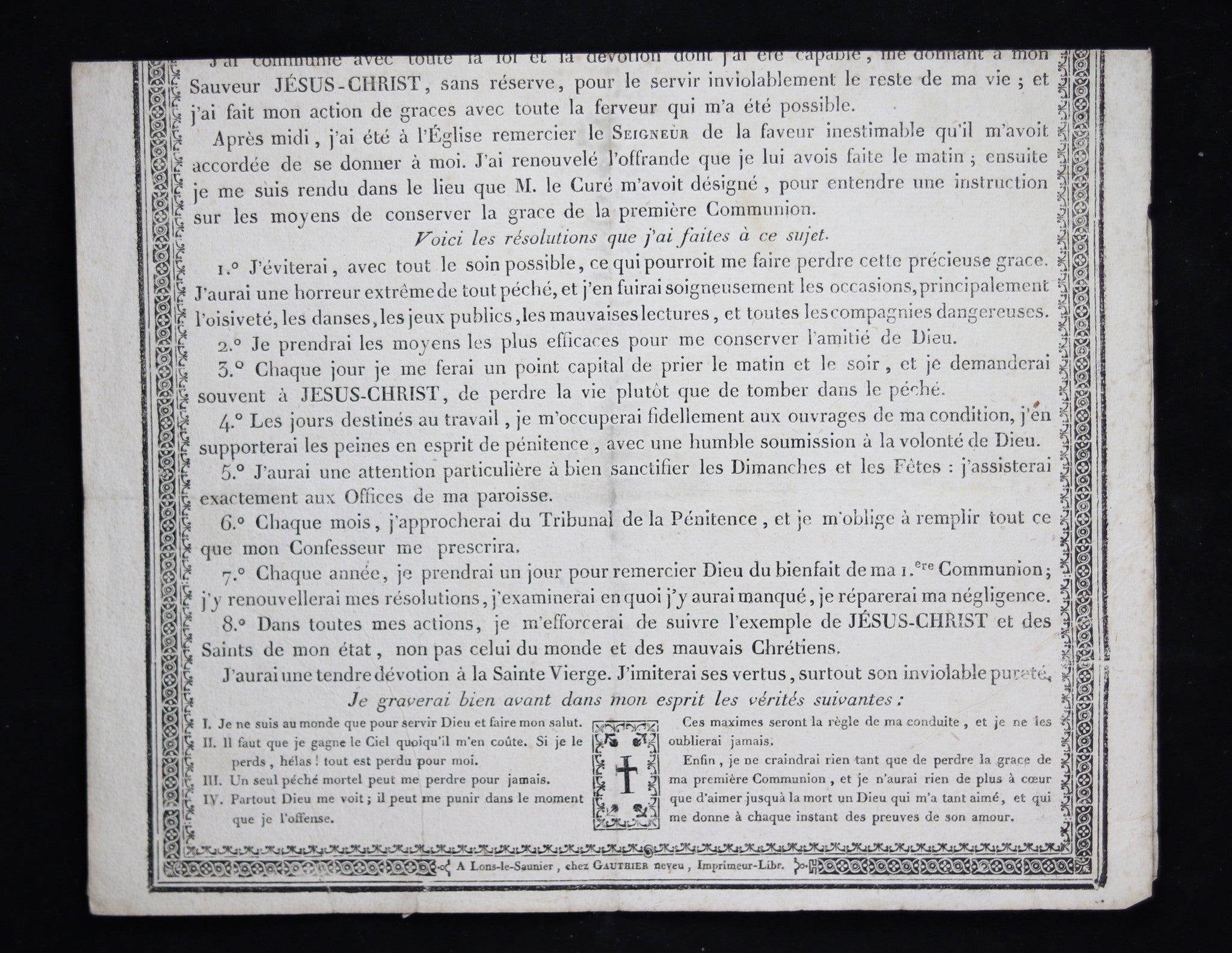 Document 1818 souvenir de la Premiere Communion (Lons-le-Saunier, Jura)