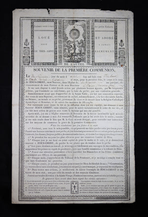Document 1818 souvenir de la Premiere Communion (Lons-le-Saunier, Jura)