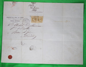 Document Compagnie du chemin de fer du Nord à Paris (1869), marcophilie